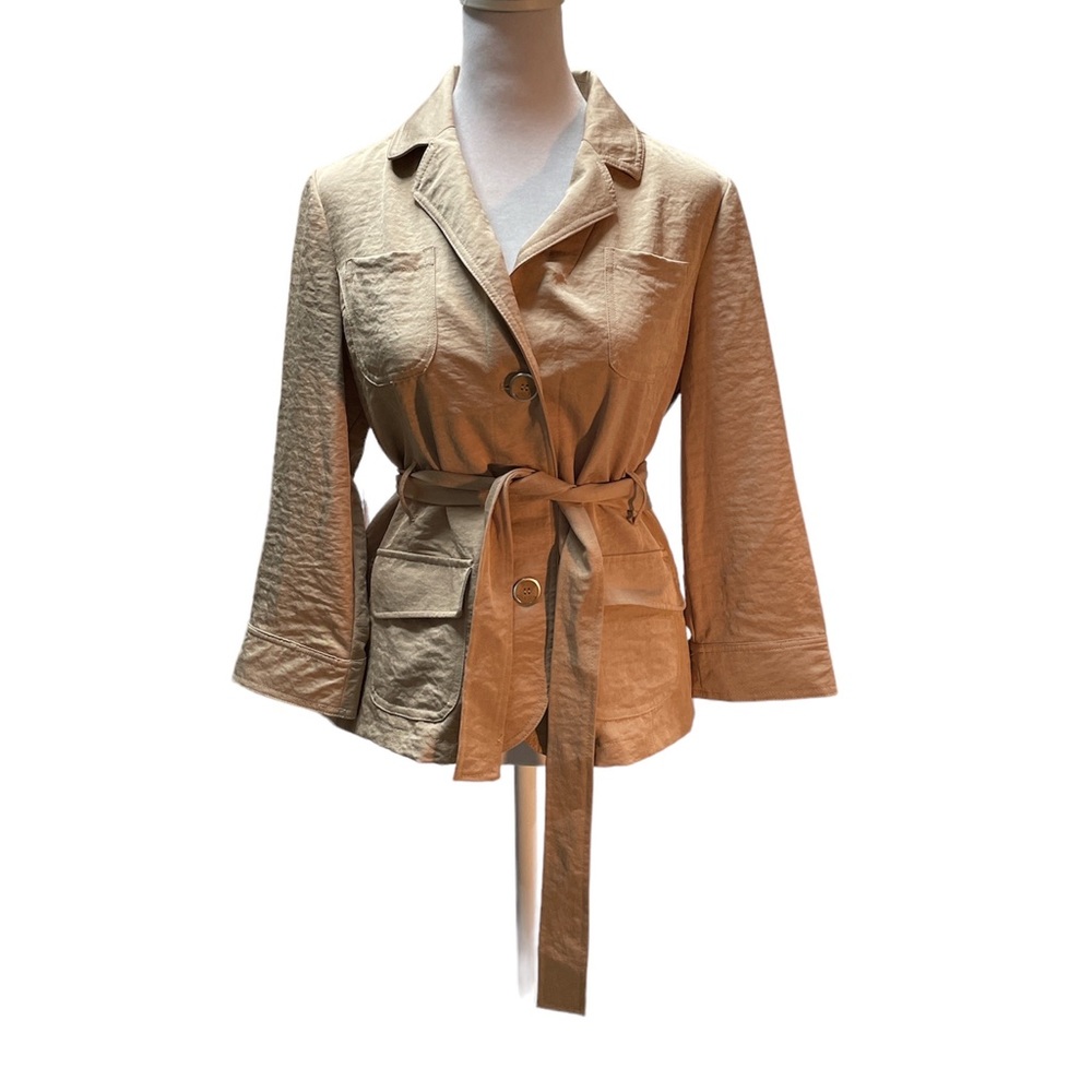 NWOT 89th & Madison Tan 3/4 Sleeve Button Up Tie Waist Collared Jacket Medium